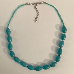 Vintage Turquoise Howlite barrel bead and seed bead necklace